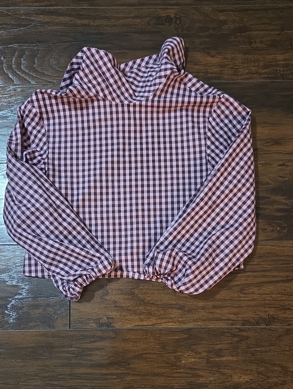 Women's Pink Gingham Poplin Long-Sleeve Top